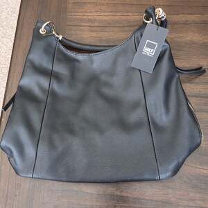 NWT MKF Collection Mia K. Farrow 7109 Black Faux Leather Hobo Shoulder Bag